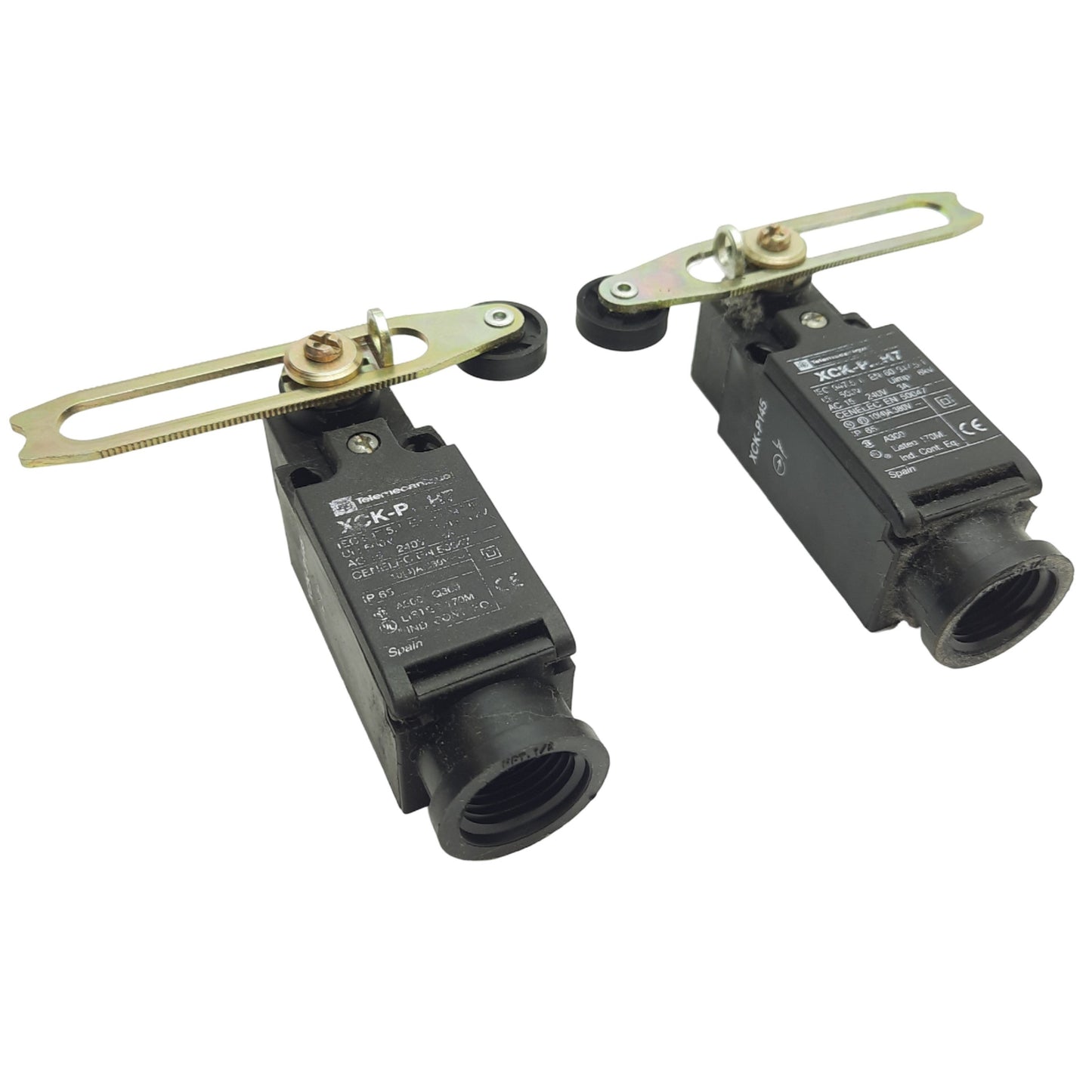 Used Lot of 2 Telemecanique XCK-P145H7 Roller Wheel Limit Switch, 240V, 3A, 1/2 NPT