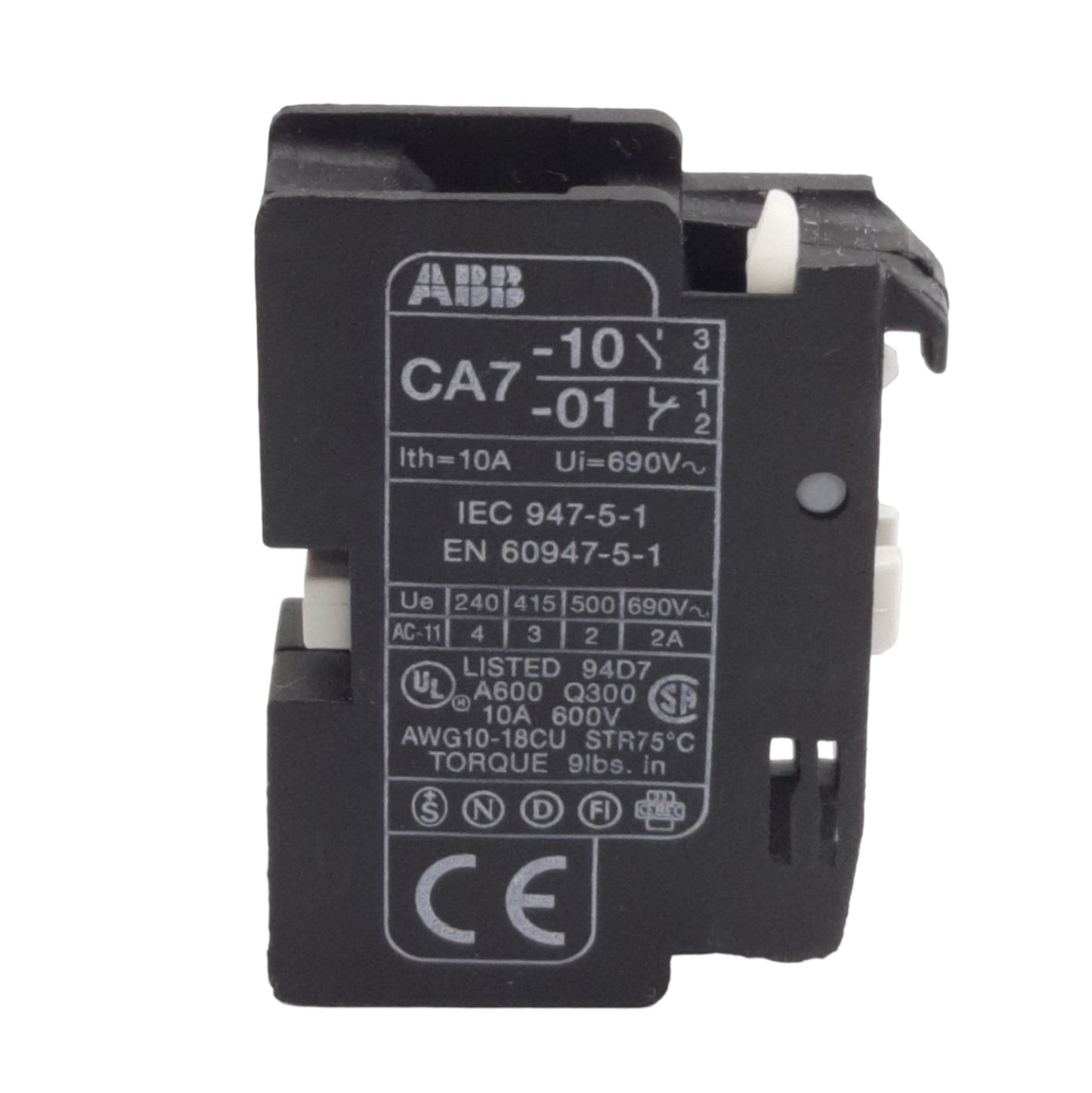 Used ABB CA7-01 Auxiliary Contact, 1x Normally Closed, Rating: 690VAC 10A
