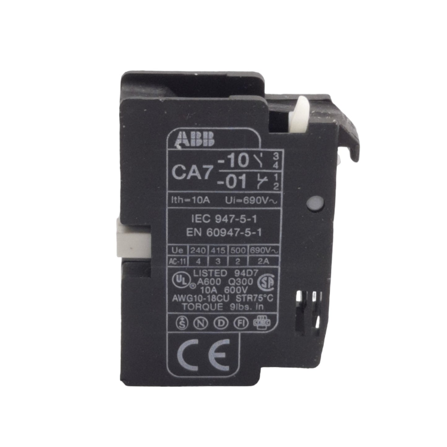 Used ABB CA7-10 Auxiliary Contact, 1x Normally Open, Rating: 690VAC 10A