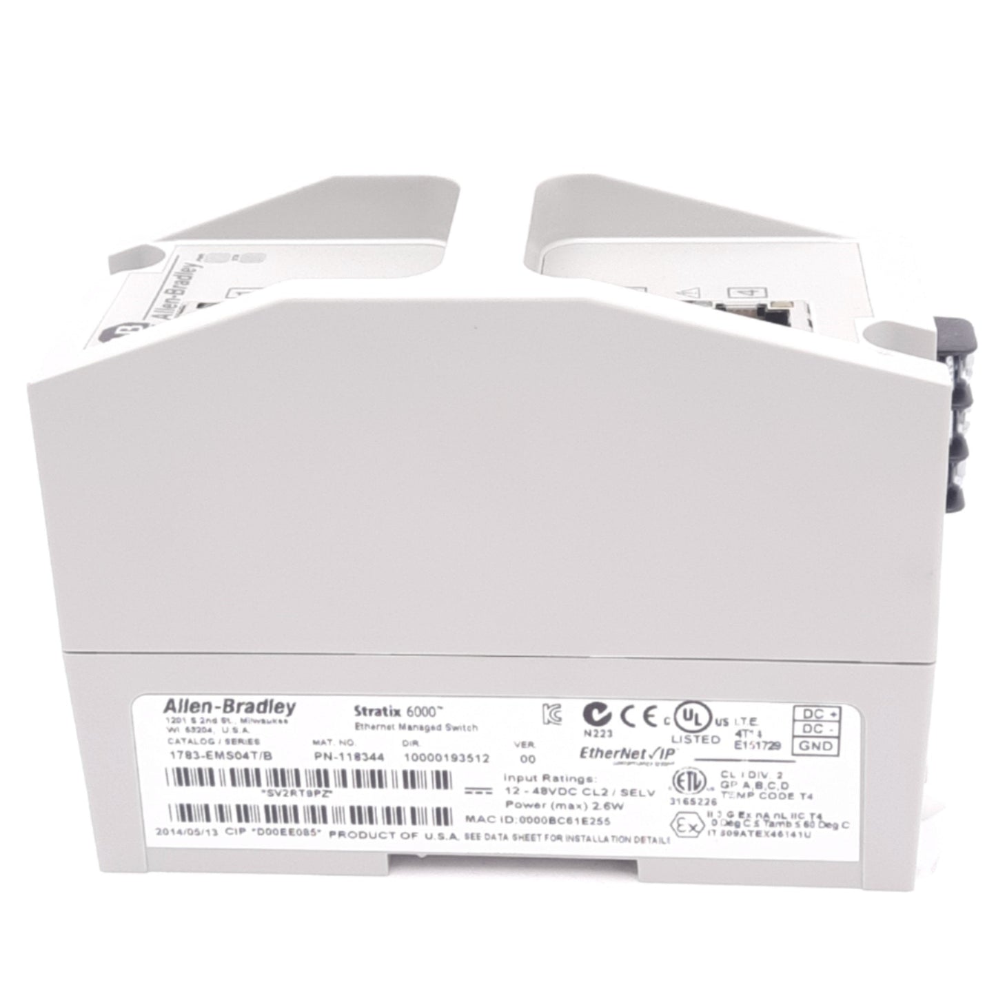 Used Allen Bradley 1783-EMS04T/B Ethernet Managed Switch, 4-Port RJ45, 12-48VDC