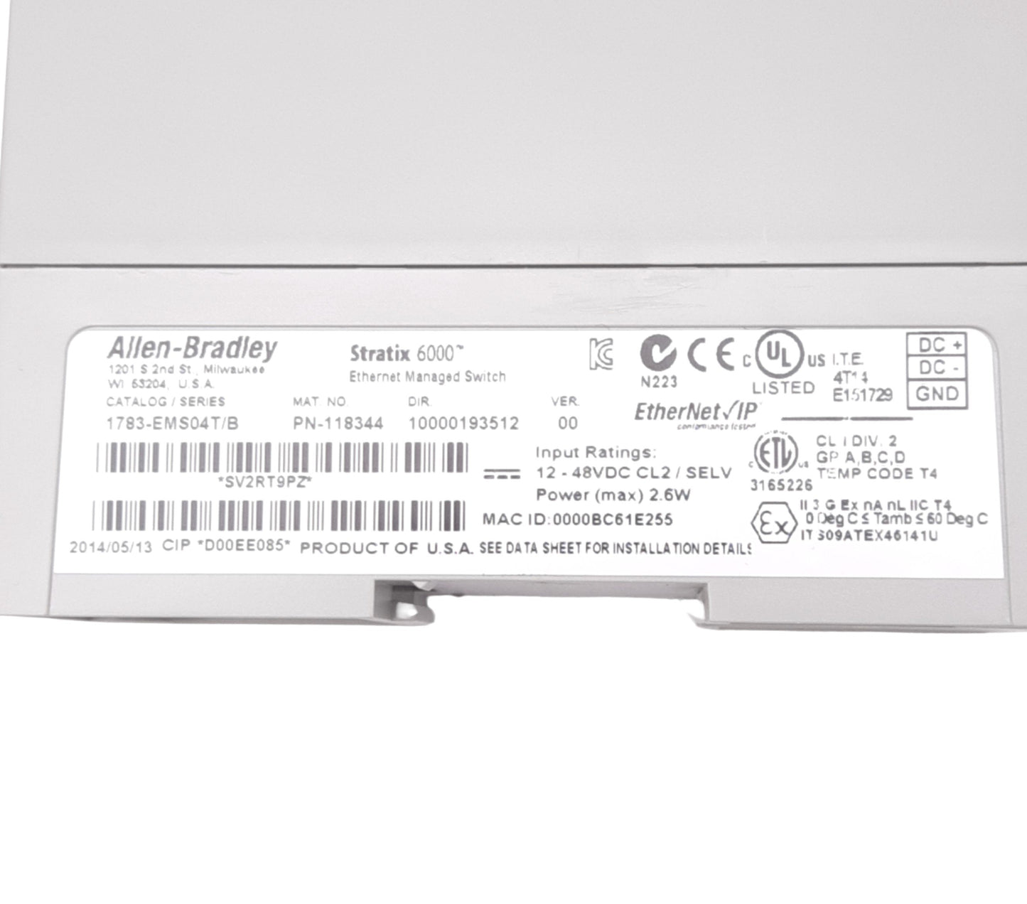 Used Allen Bradley 1783-EMS04T/B Ethernet Managed Switch, 4-Port RJ45, 12-48VDC