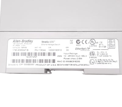 Used Allen Bradley 1783-EMS04T/B Ethernet Managed Switch, 4-Port RJ45, 12-48VDC