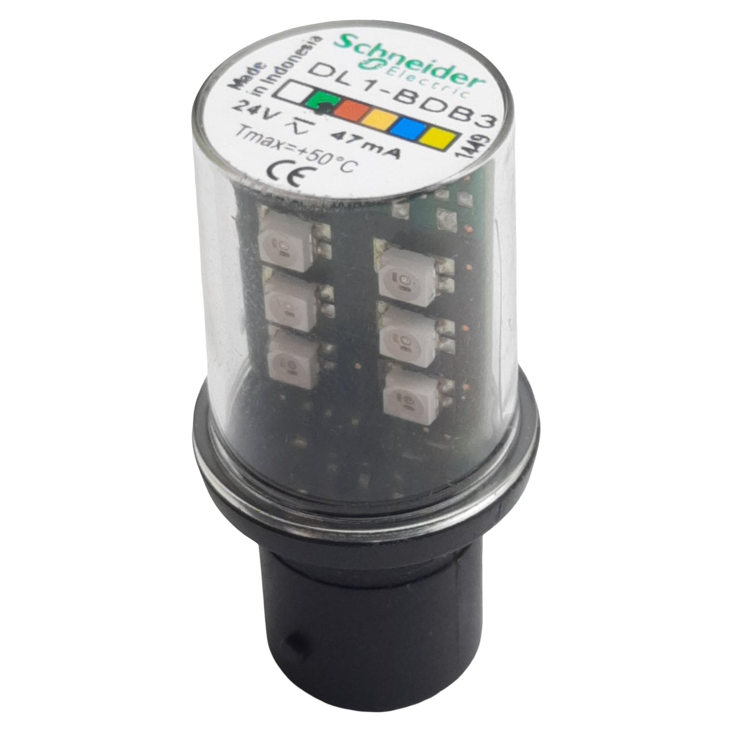 Used Schneider DL1-BDB3 LED Bulb, Green, Harmony XVB, BA 15d, Steady, 24VAC/VDC 47mA