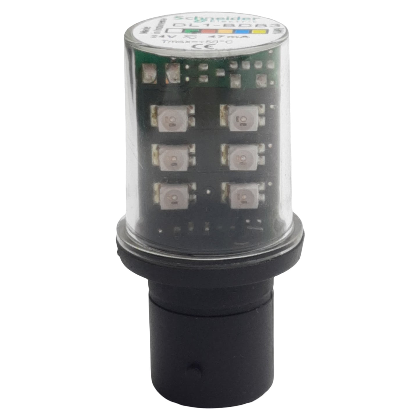 Used Schneider DL1-BDB3 LED Bulb, Green, Harmony XVB, BA 15d, Steady, 24VAC/VDC 47mA
