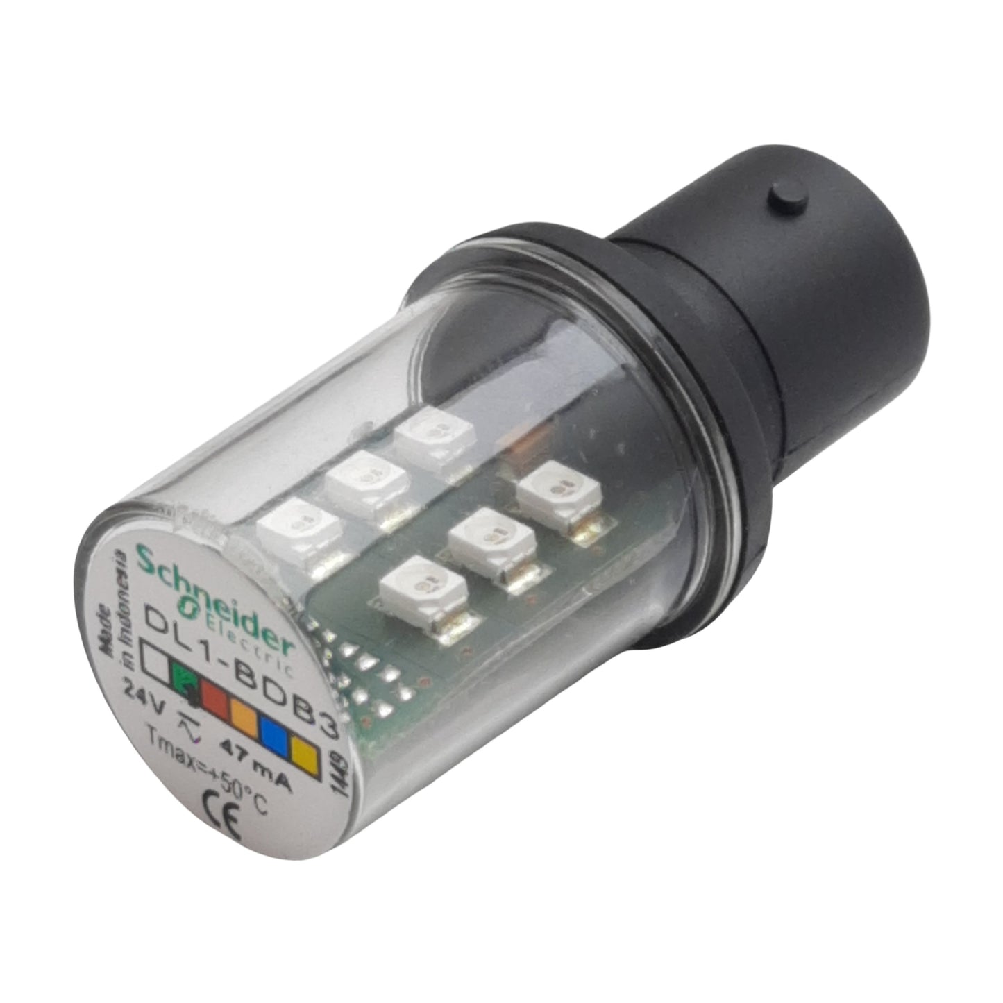 Used Schneider DL1-BDB3 LED Bulb, Green, Harmony XVB, BA 15d, Steady, 24VAC/VDC 47mA