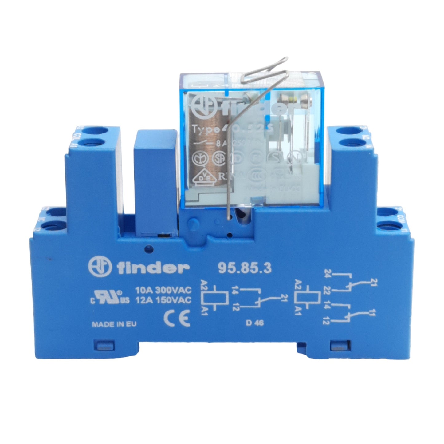 Used Finder 40.52S Relay W/ Socket & Interface, 1CO (SPDT), 8A 250VAC, 24VDC Coil