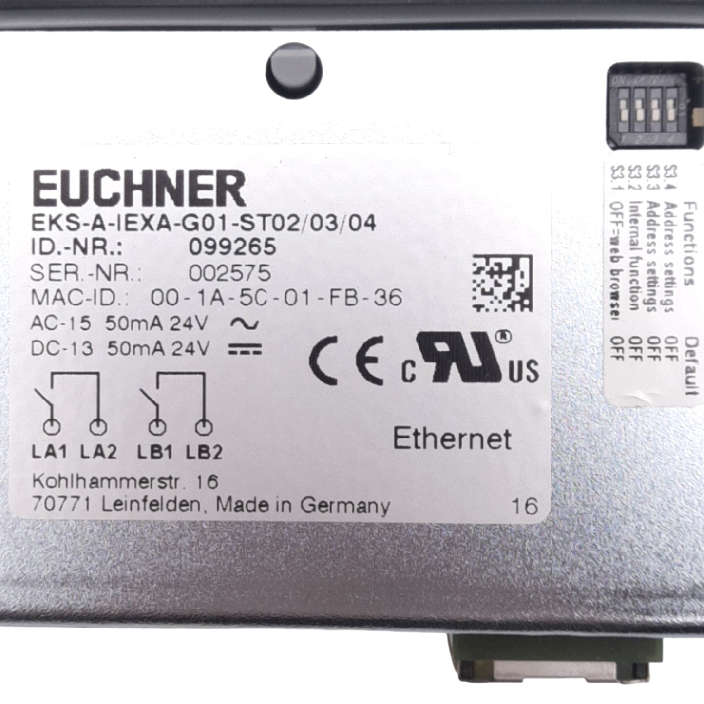 New Euchner EKS-A-IEXA-G01-ST02/03/04 Electronic Key Adapter, 24VDC, Ethernet
