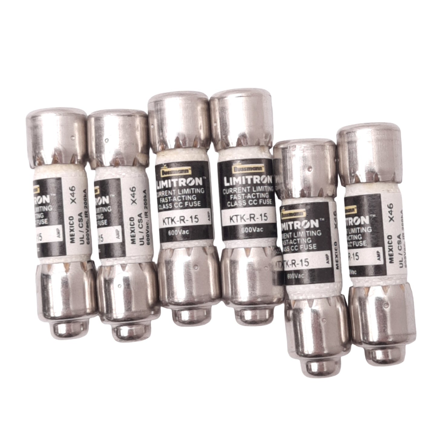 New Lot of 6 Eaton Bussmann KTK-R-15 LIMITRON Fast Acting Fuses, 15A, 600VAC Max