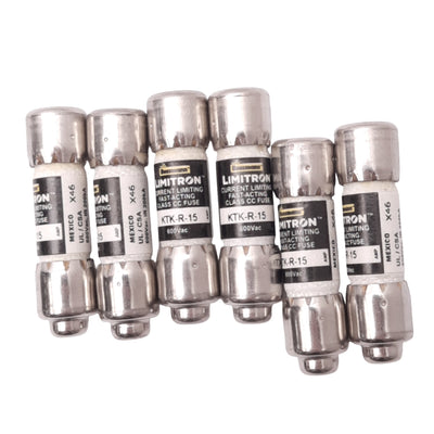 New Lot of 6 Eaton Bussmann KTK-R-15 LIMITRON Fast Acting Fuses, 15A, 600VAC Max