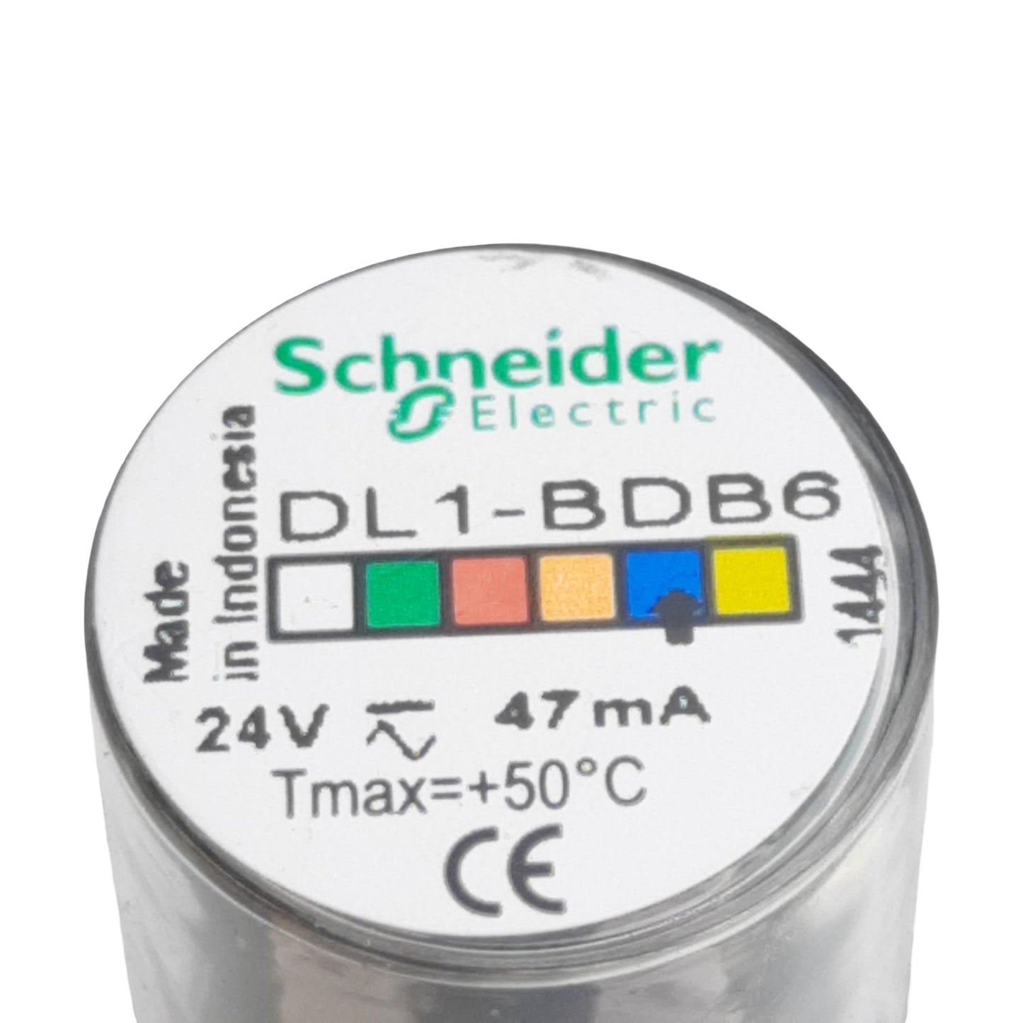 Used Schneider DL1-BDB6 LED Bulb, Blue, Harmony XVB, BA 15d, Steady, 24VAC/VDC 47mA