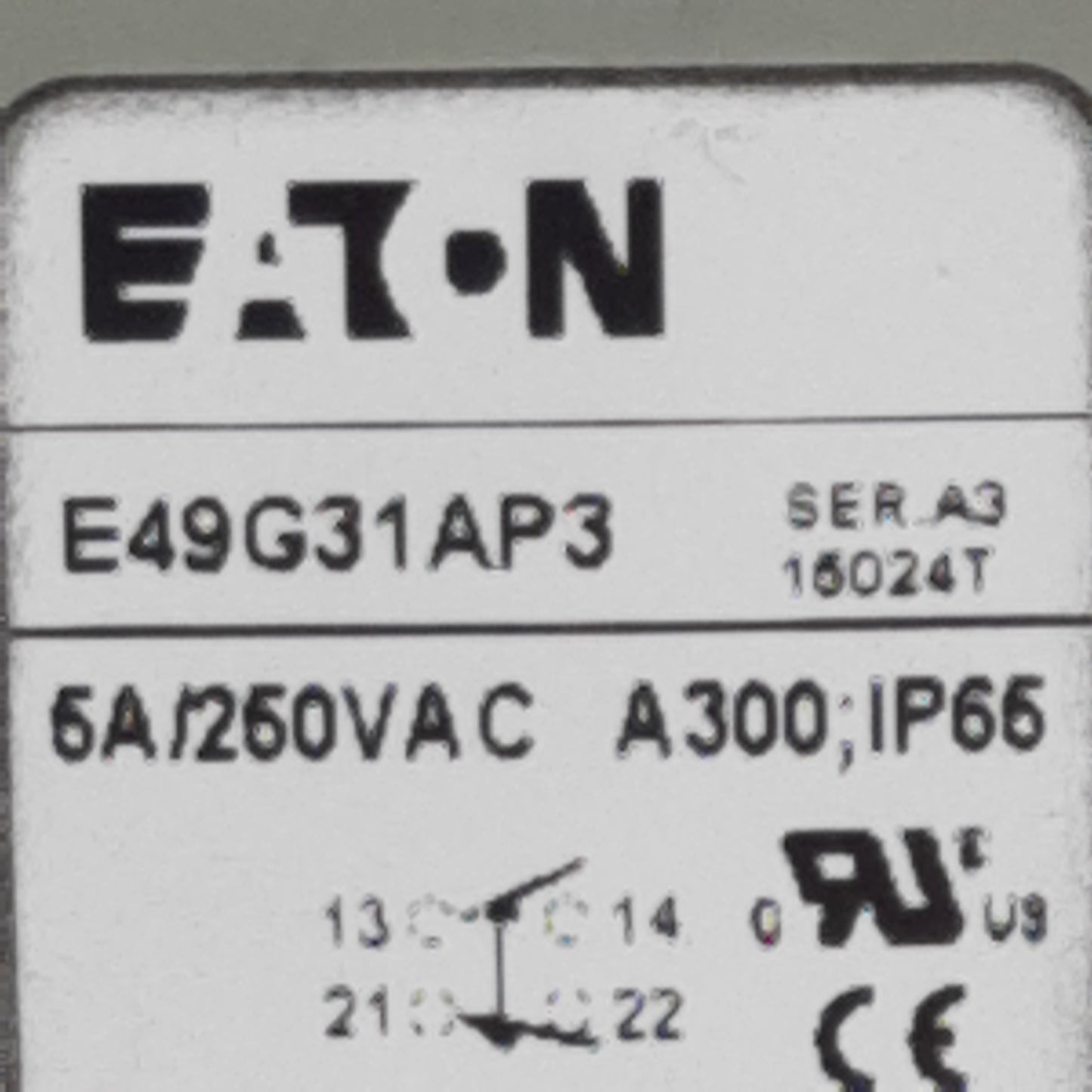 Used Eaton E49G31AP3 Miniature Metal Limit Switch, 1N.O./1N.C., 5A 250VAC/30VDC, M5