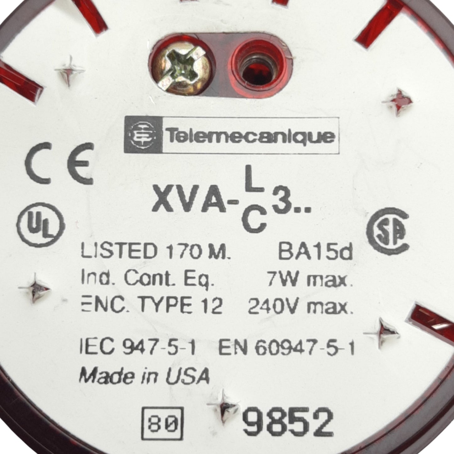 Used Telemecanique XVA-LC3-R Beacon Stack Light, Red, 240VAC 7W Max, ø68mm, 120VAC