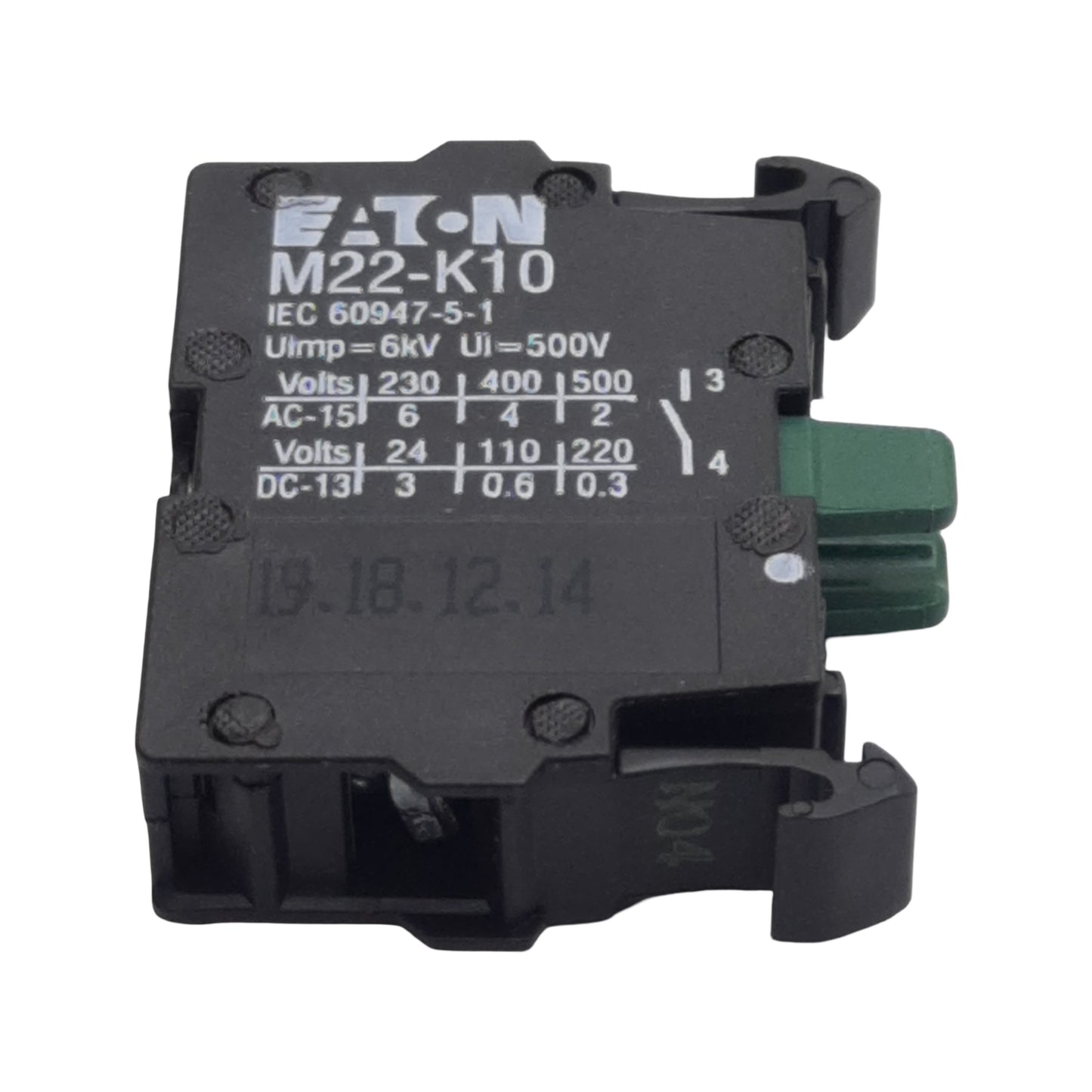 Used Lot of 5 Eaton M22-K10 Pushbutton Contact Block, N.O., 2A 500VAC, 22.5mm