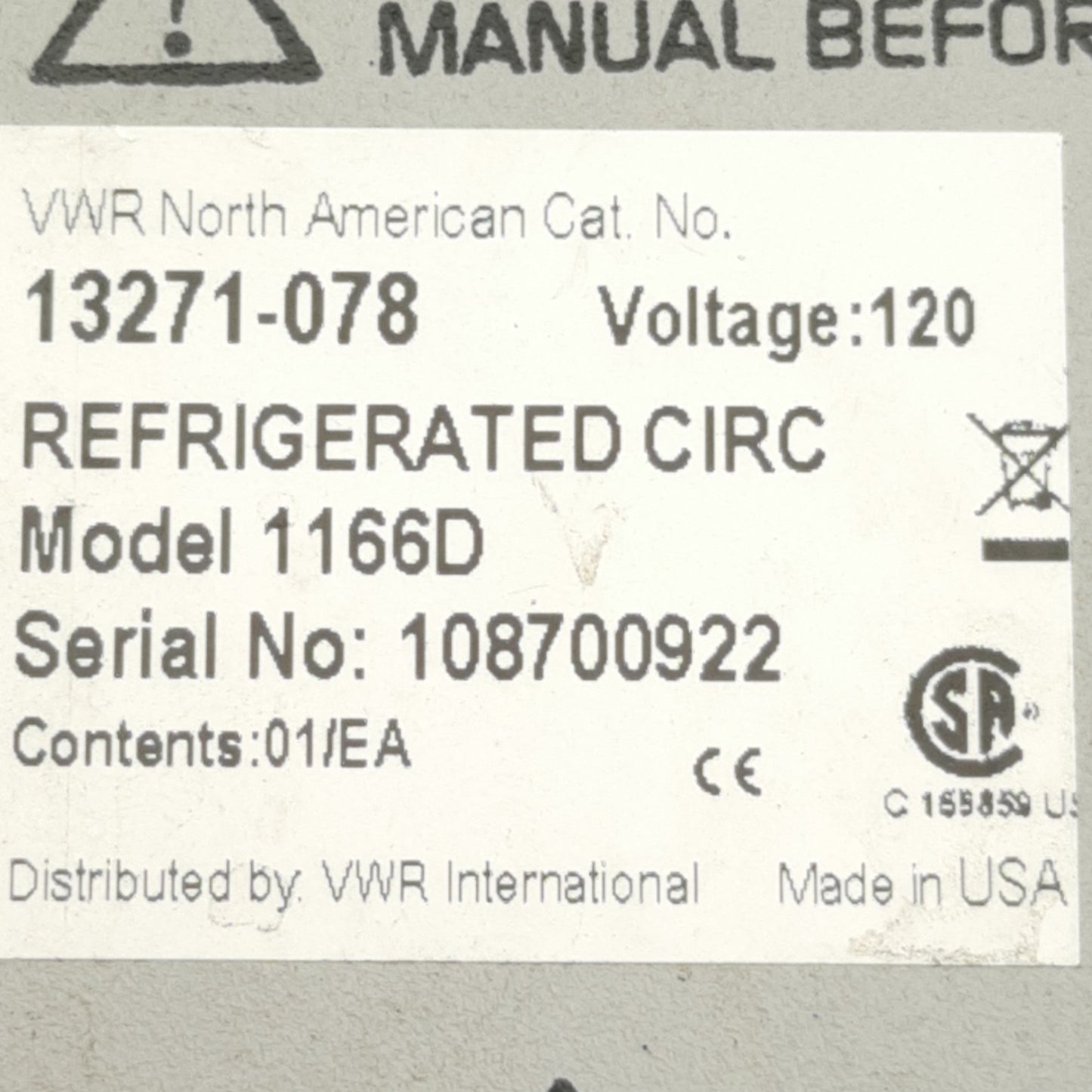 Used VWR 1166D Digital Immersion Circulator Heater Chiller Temperature Controller