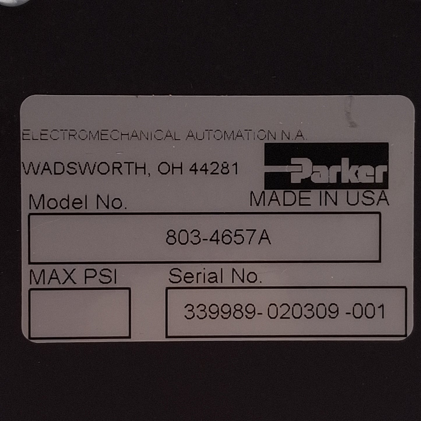 Used Parker ETB32-B08PA20-FM50-A Linear Actuator, 0.125in Lead, 50mm Stroke, 135lbf