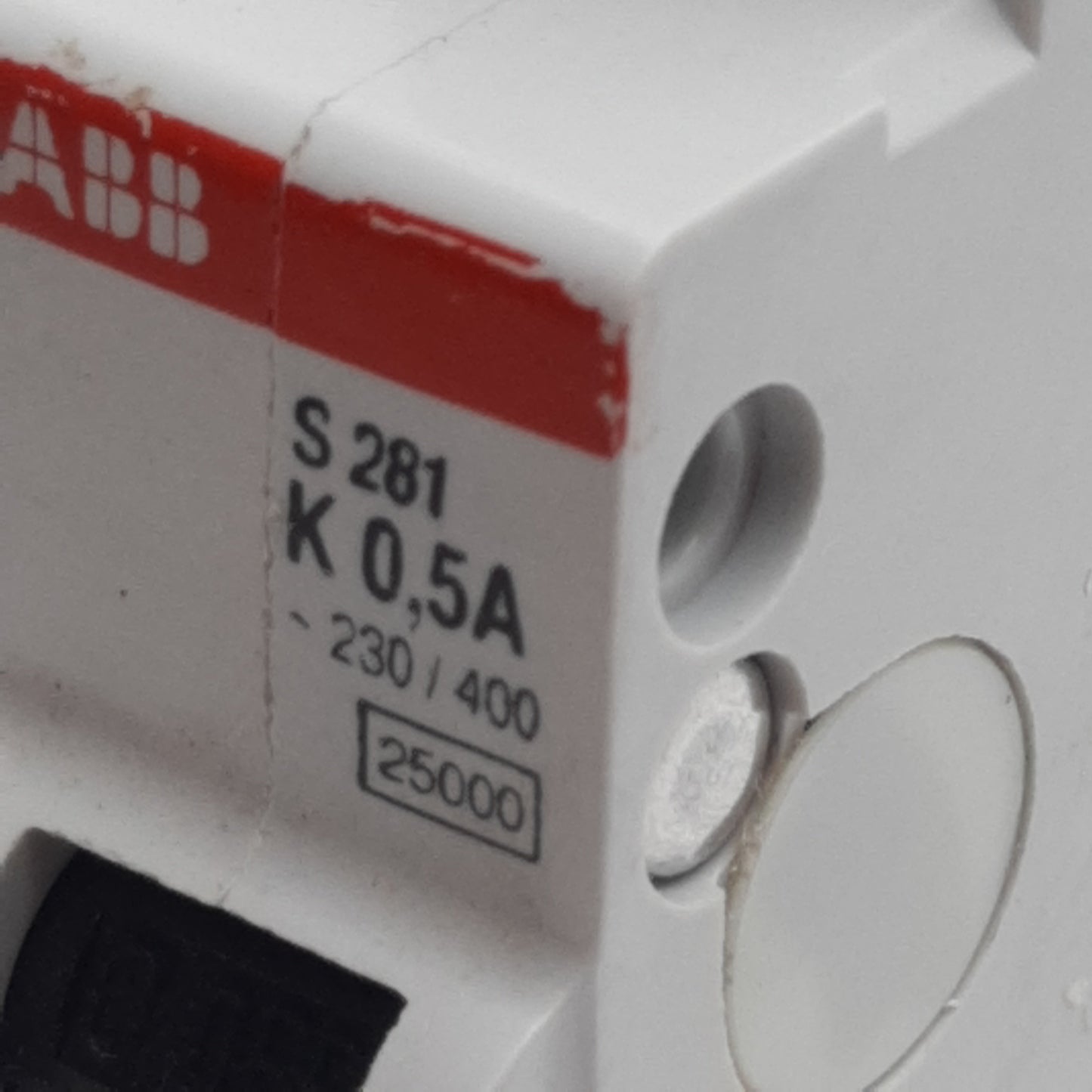 Used ABB S281-K0.5 Circuit Breaker, 1-Pole, 0.5A 230/400VAC, K-Curve, DIN Rail