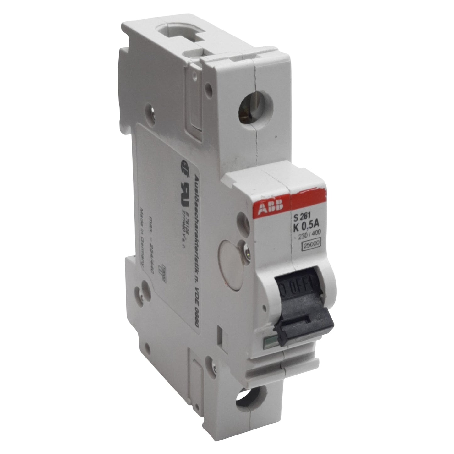 Used ABB S281-K0.5 Circuit Breaker, 1-Pole, 0.5A 230/400VAC, K-Curve, DIN Rail
