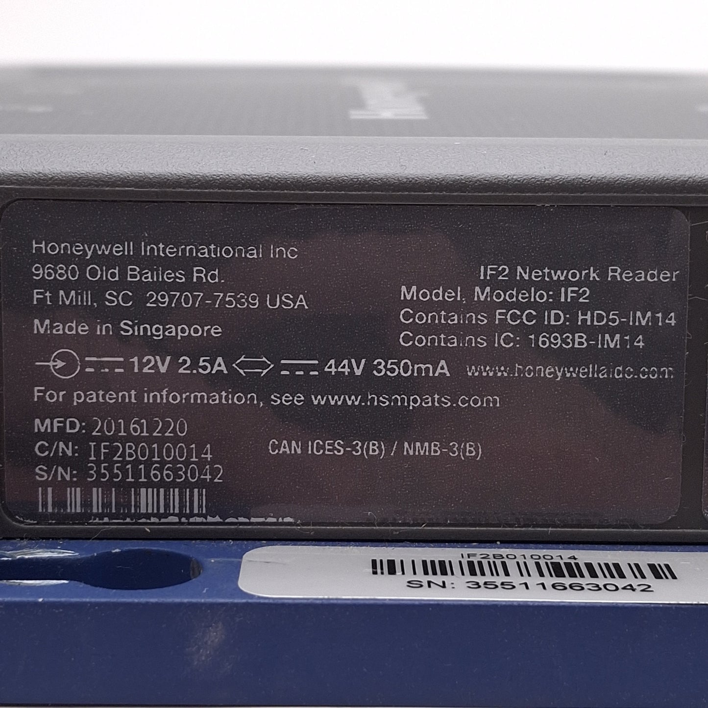 Used Honeywell IF2B010014 IF2B Fixed RFID Reader, 915MHz FCC, TNC Ports, 12VDC PoE