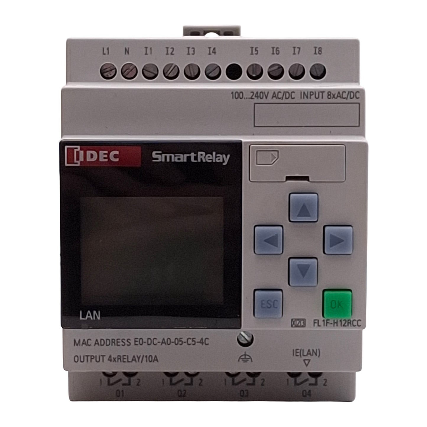 Used Idec FL1F-H12RCC SmartRelay PLC Base Module, 8-Input, 4-Output, 100-240VAC/DC