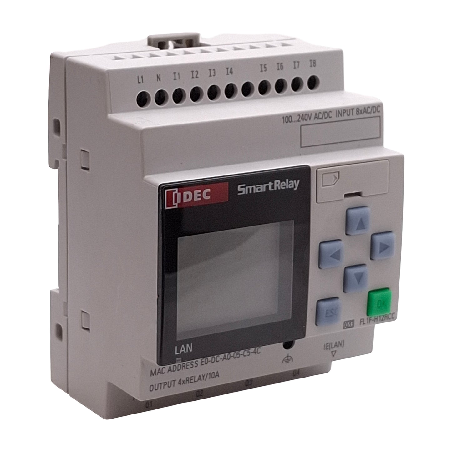 Used Idec FL1F-H12RCC SmartRelay PLC Base Module, 8-Input, 4-Output, 100-240VAC/DC