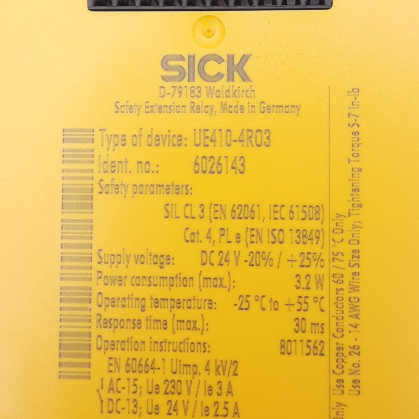 Used Sick UE410-4RO3 Safety Relay, 4NO Out, 24VDC In, 250VAC 6A Max, DIN Rail