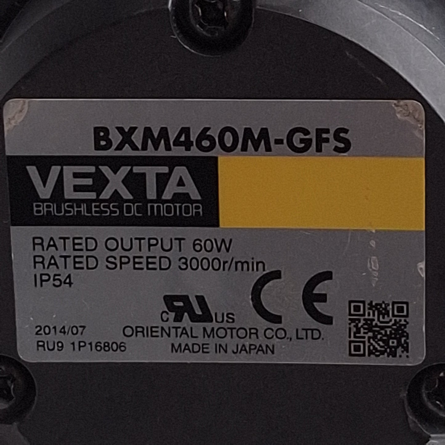 Used Oriental Motor BXM460M-GFS Vexta DC Motor, 60W 1/12HP, 3000rpm, 80mm Flange