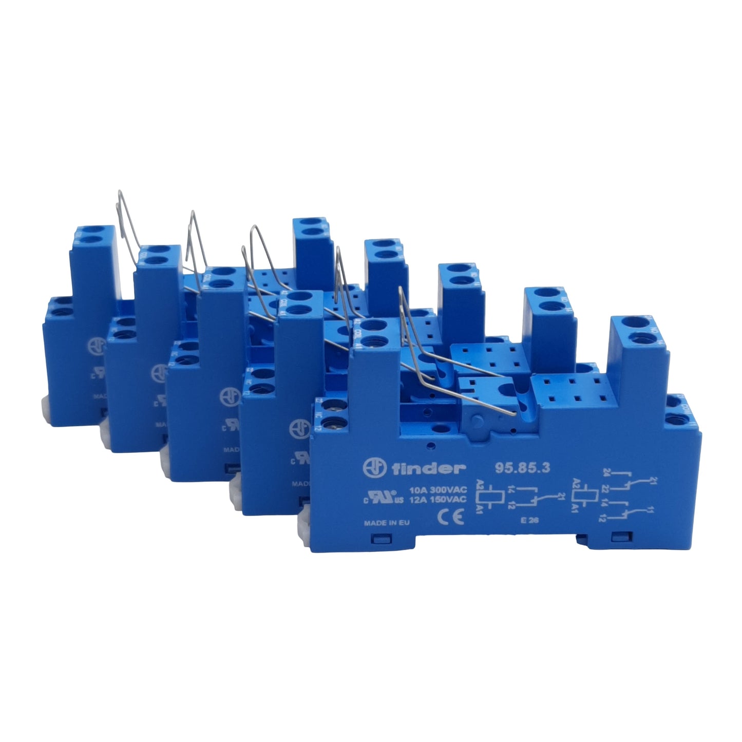 Used Lot of 5 Finder 95.85.3 Screw Terminal Socket, 10A 300VAC, DIN Rail, Series 40