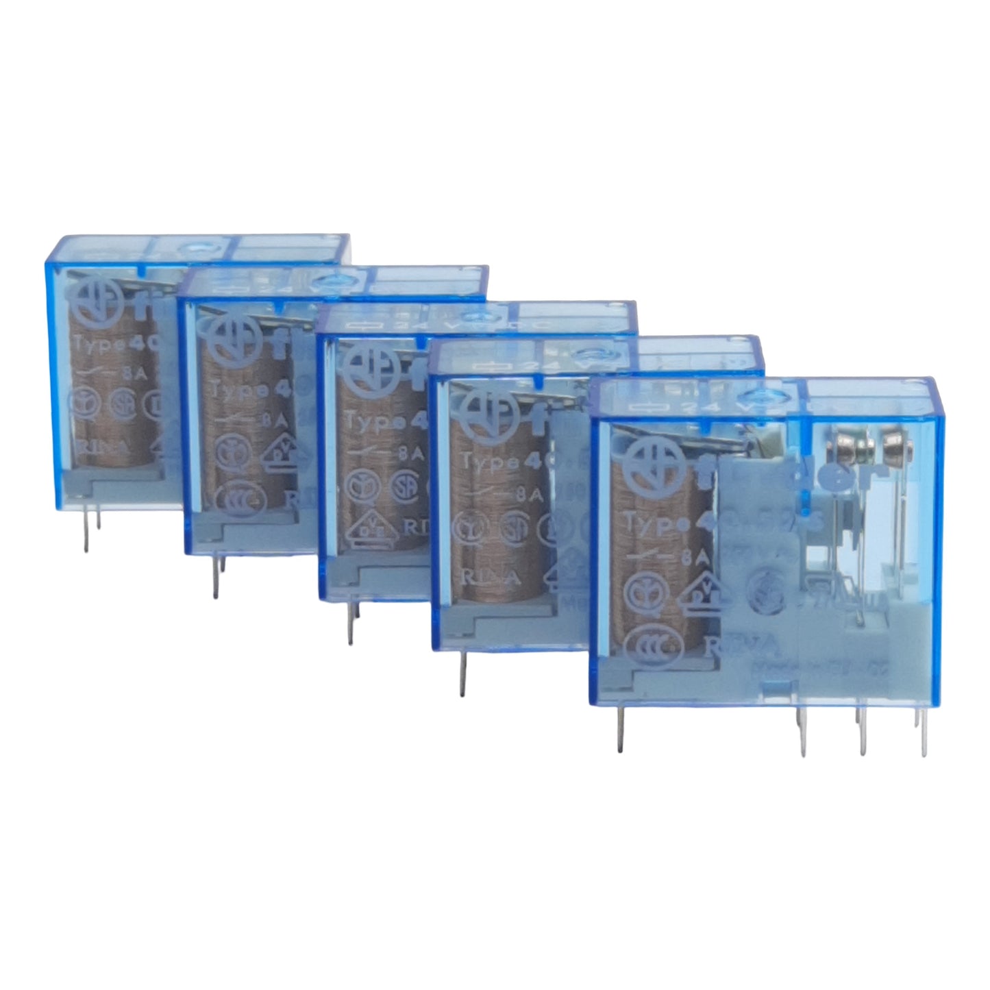 Used Lot of 5 Finder 40.52S Miniature Ice Cube Relay, DPDT, 8A 250VAC, 24VDC Coil