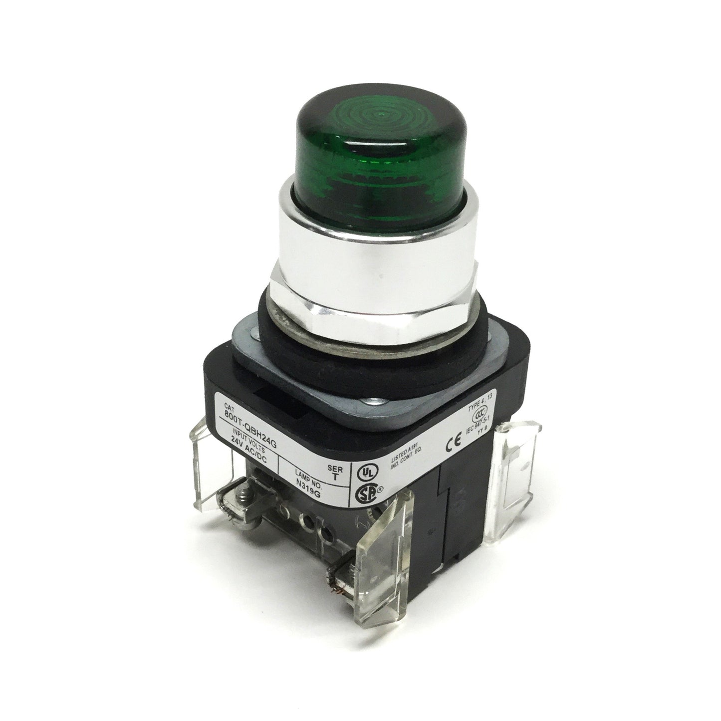 Used Allen Bradley 800T-QBH24G LED Illuminated Pushbutton Switch, Green, 24V, 1NO-1NC