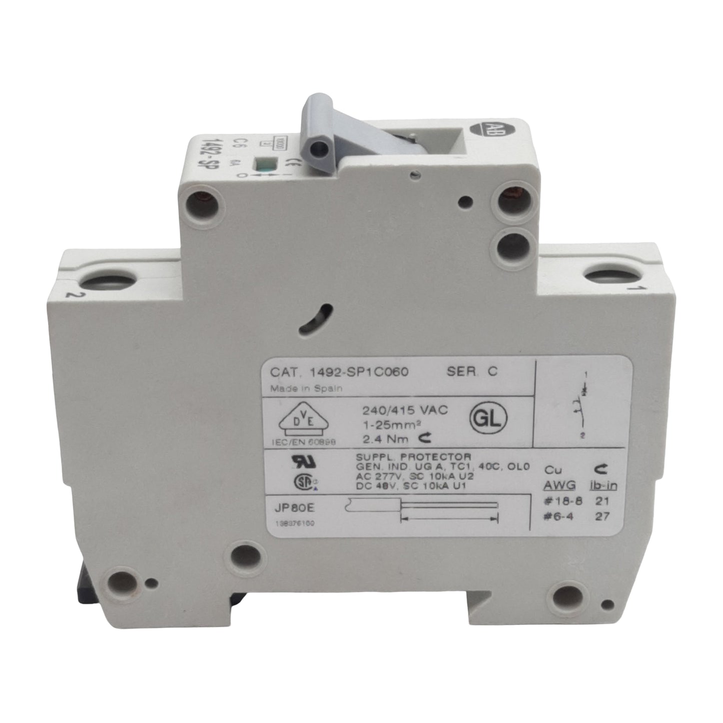 Used Lot of 3 Allen Bradley 1492-SP1C060 Circuit Breaker 1-Pole 6A 240/415VAC K-Curve