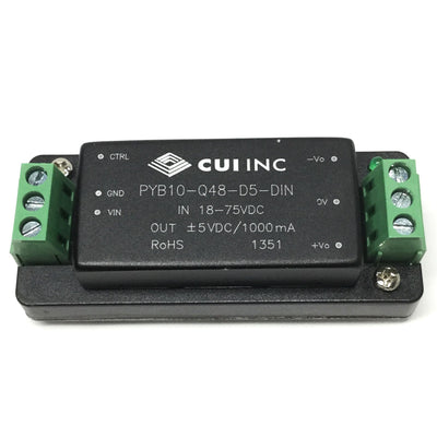 Used CUI PYB10-Q48-D5-DIN DC-DC Converter Power Supply 18-75VDC In, ±5VDC 1000mA Out