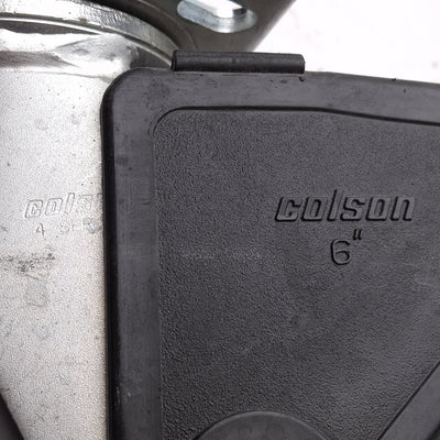 Used Colson 4.06109.929 BRK2 Top Plate Swivel Caster, 4 Series, ø6in x 2in, 1100lb