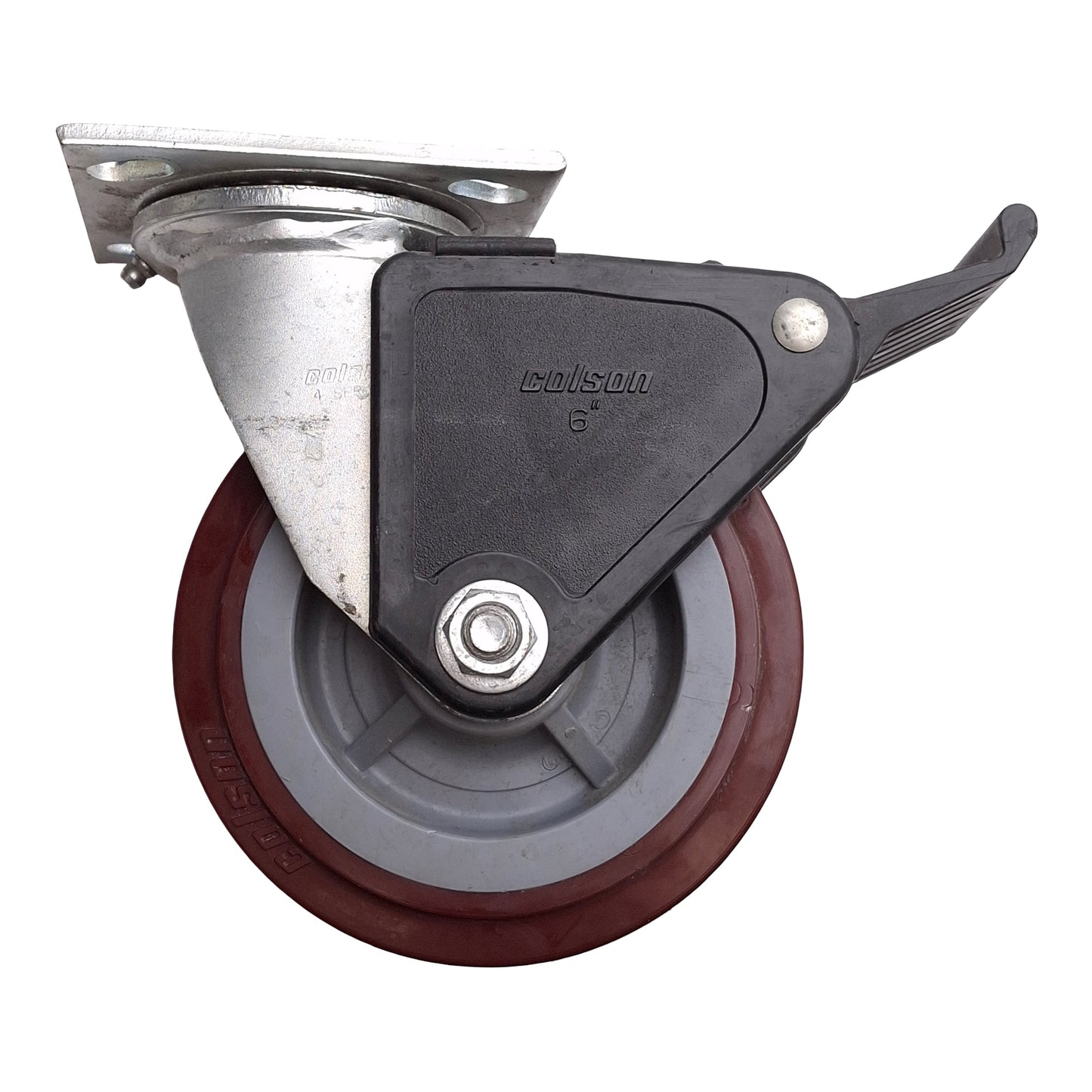 Used Colson 4.06109.929 BRK2 Top Plate Swivel Caster, 4 Series, ø6in x 2in, 1100lb
