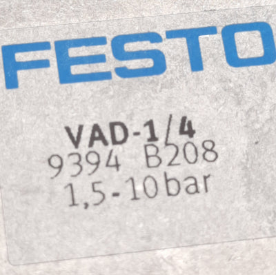 New Festo 9394 Vacuum Generator 1mm Nozzle, 1.5bar-10bar, G1/4 Port, 80% Max