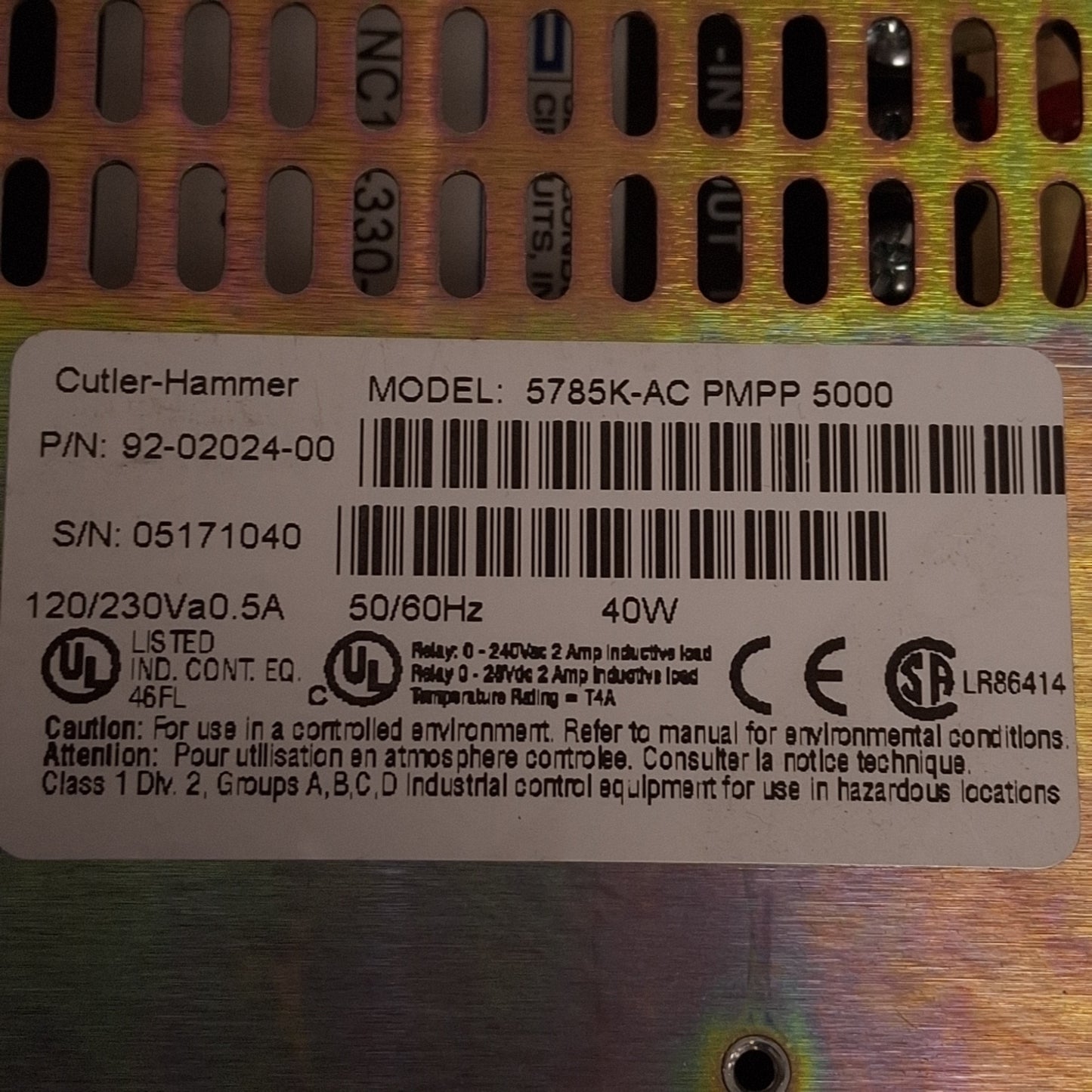 Used Cutler Hammer 5785K-AC PMPP 5000 PanelMate Power Pro 5000 HMI Panel, 120/230VAC