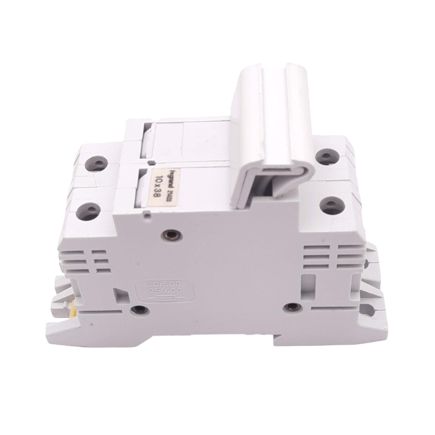 Used Legrand 21403 10x38 Fuse Holder, 2-Fuse, 500VAC 6A Max, DIN Rail Mount