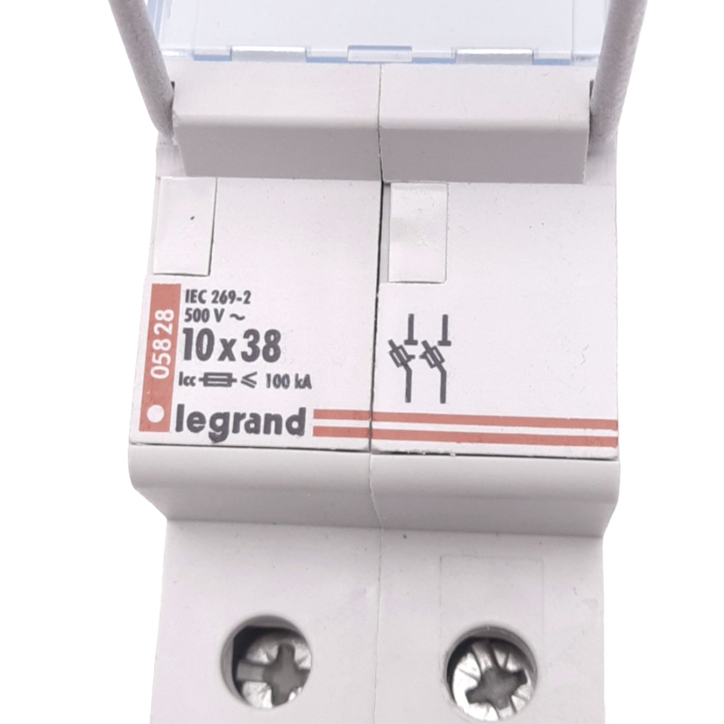 Used Legrand 05828 10x38 Fuse Holder, 2-Pole, 500VAC 6A Max, DIN Rail Mount