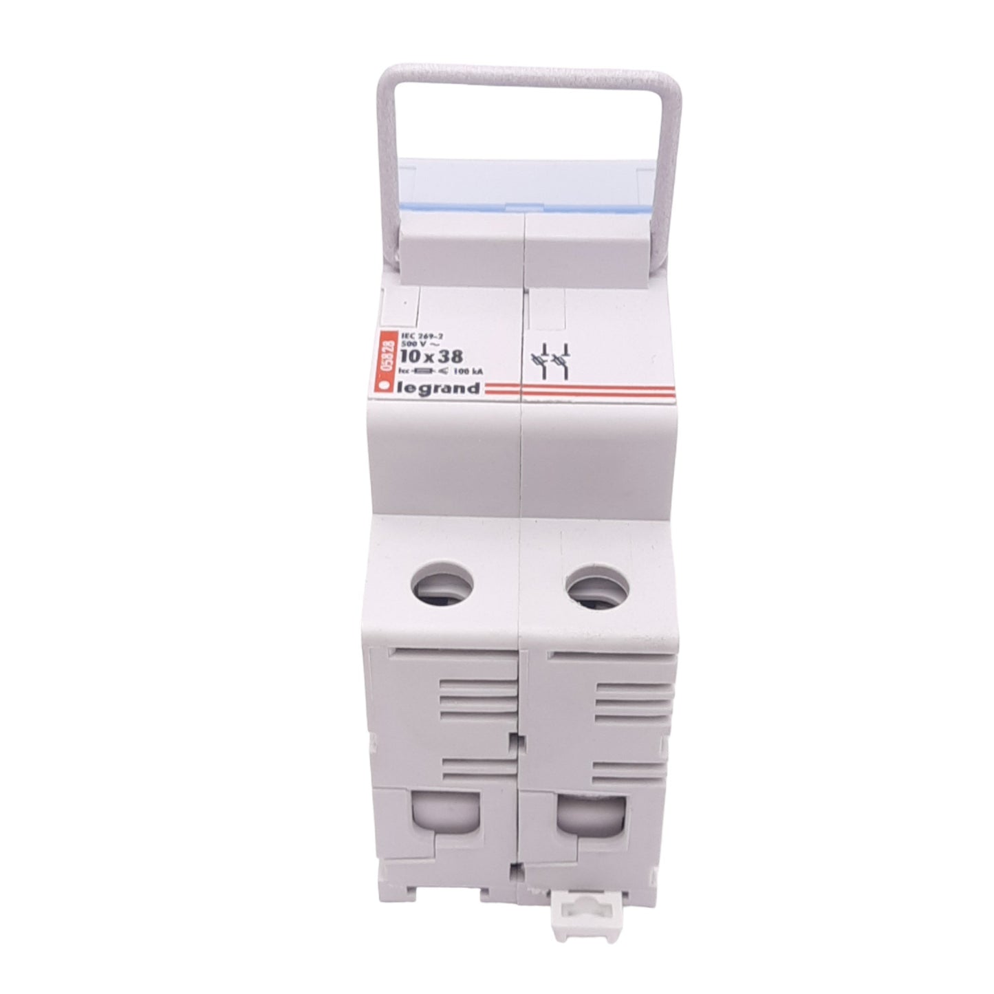 Used Legrand 05828 10x38 Fuse Holder, 2-Pole, 500VAC 6A Max, DIN Rail Mount