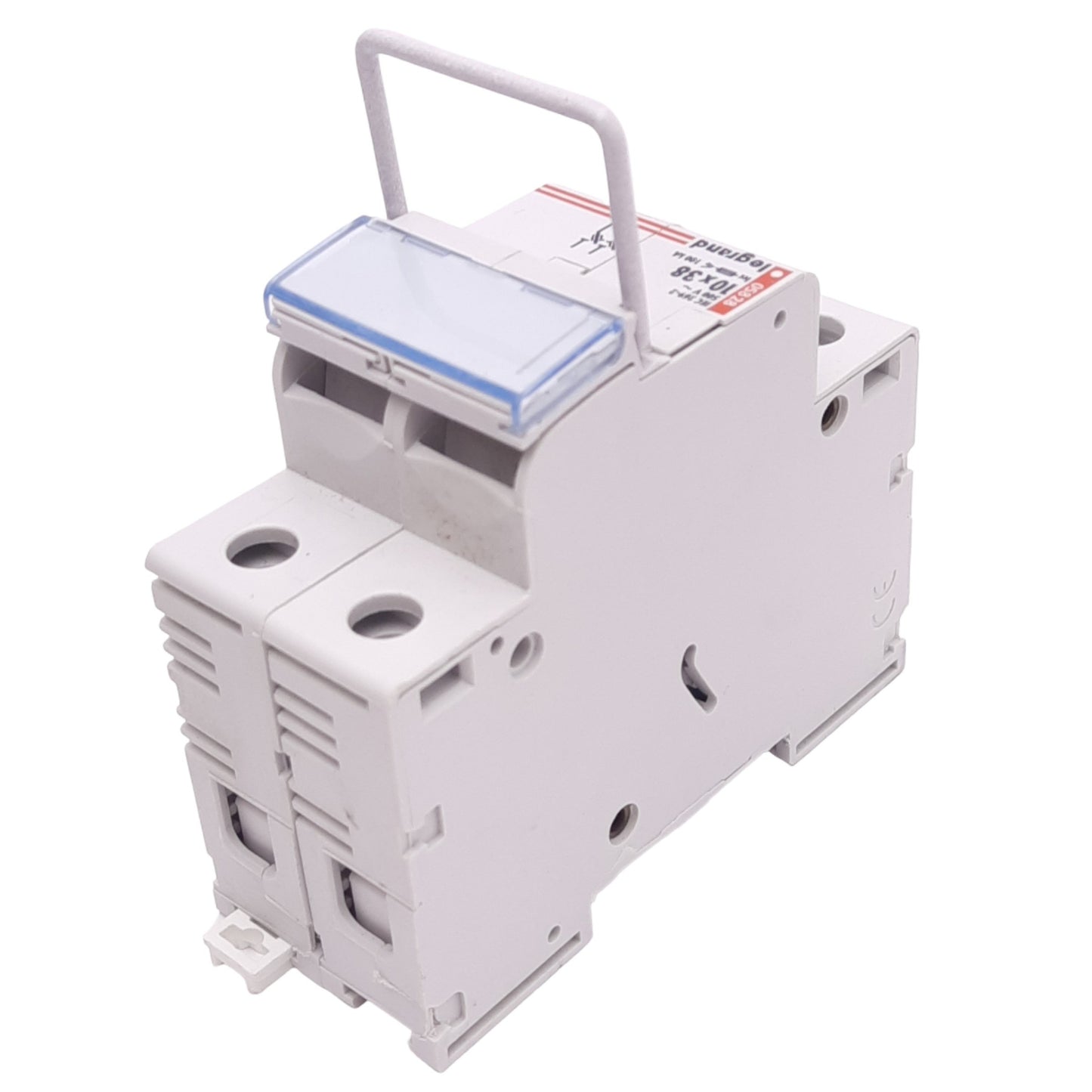 Used Legrand 05828 10x38 Fuse Holder, 2-Pole, 500VAC 6A Max, DIN Rail Mount