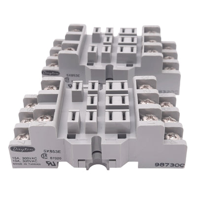 New Lot of 2 Dayton 5X853E Relay Sockets, 11-Pin Blade, 300V 15A Max, DIN Rail