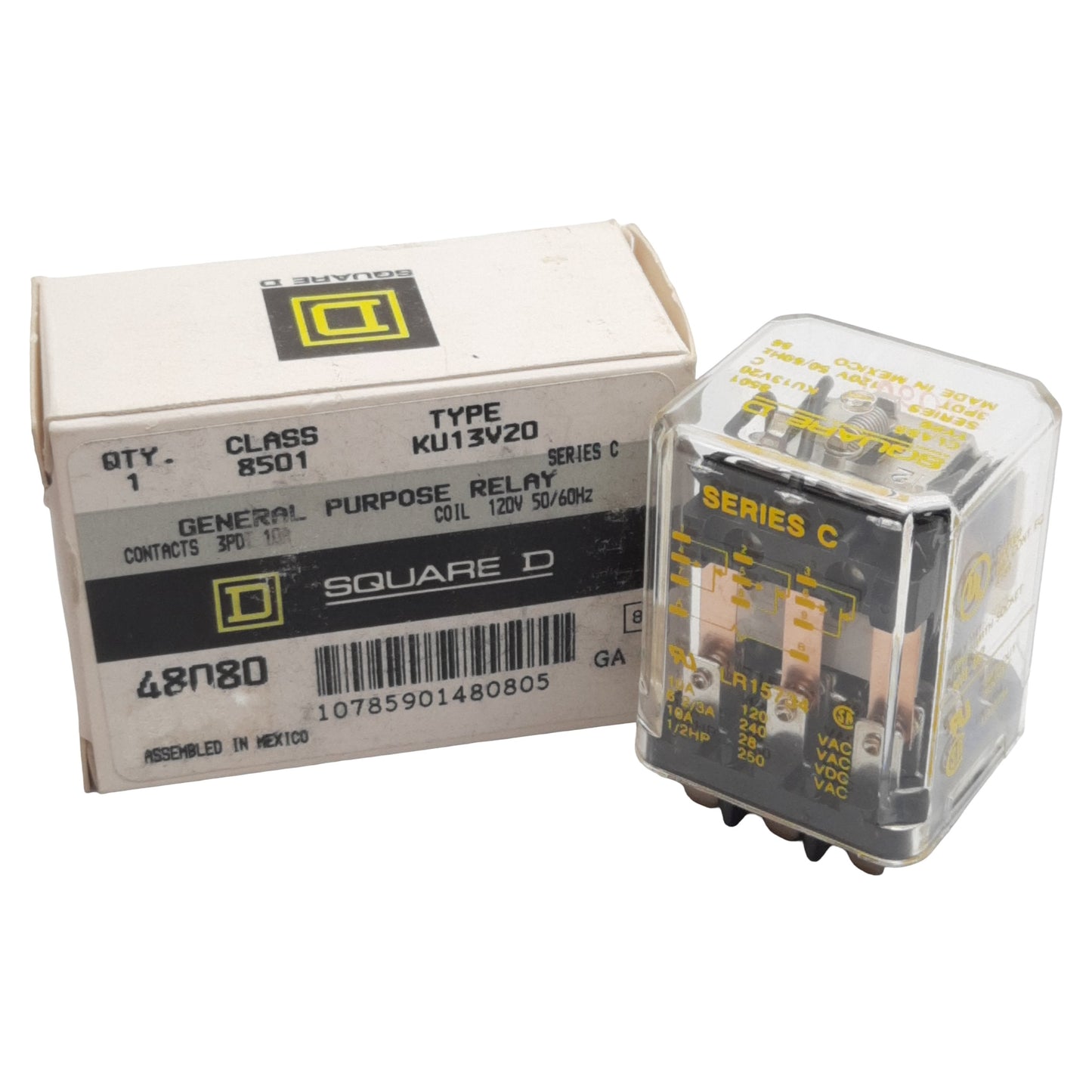 New Square-D 8501KU13V20 Ice Cube Relay, 3PDT, 10A 120VAC/28VDC, 120VAC Coil