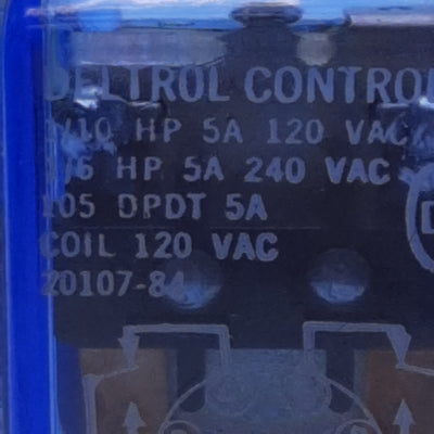 Used Deltrol Controls 20107-84 Ice Cube Relay, DPDT, 5A 120/240VAC, 120VAC Coil