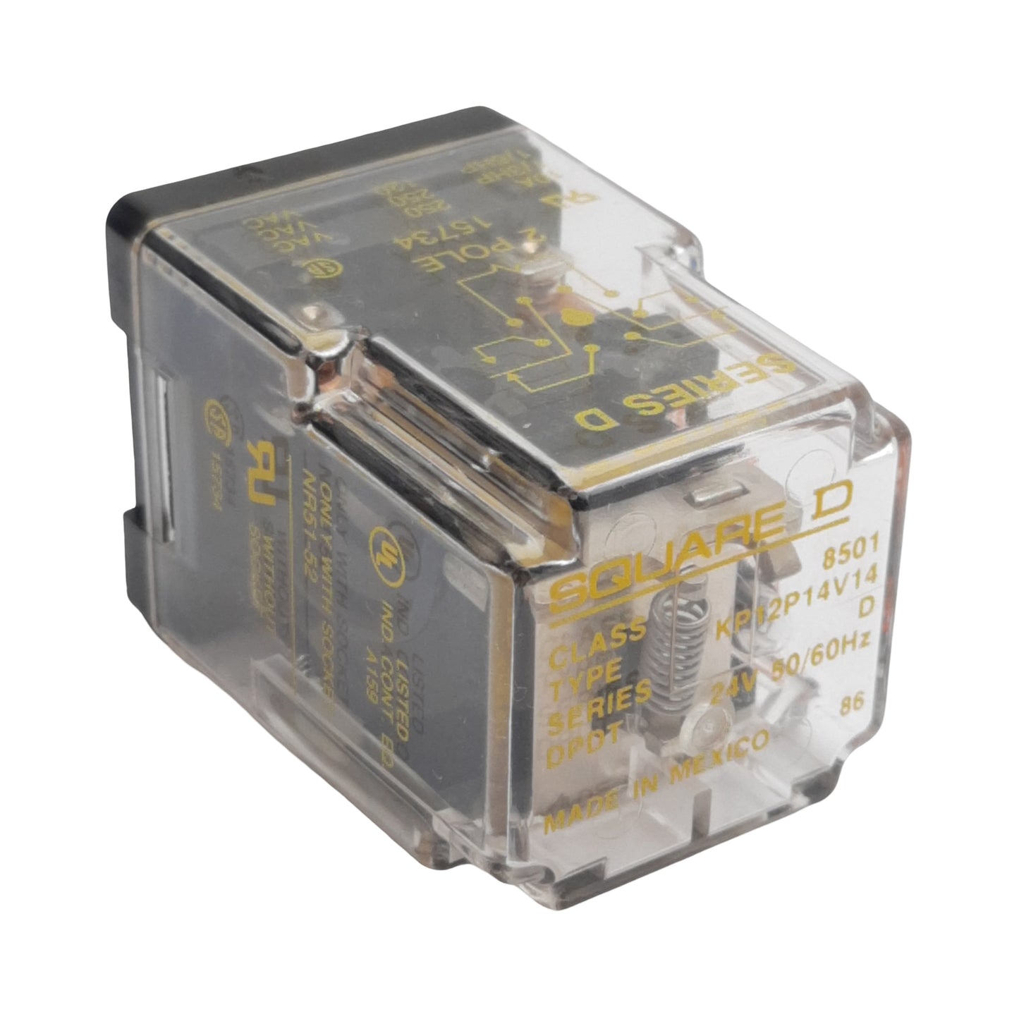 Used Square-D 8501 KP12P14V14 Ice Cube Relay, DPDT, 10A 250VAC, 24VDC Coil