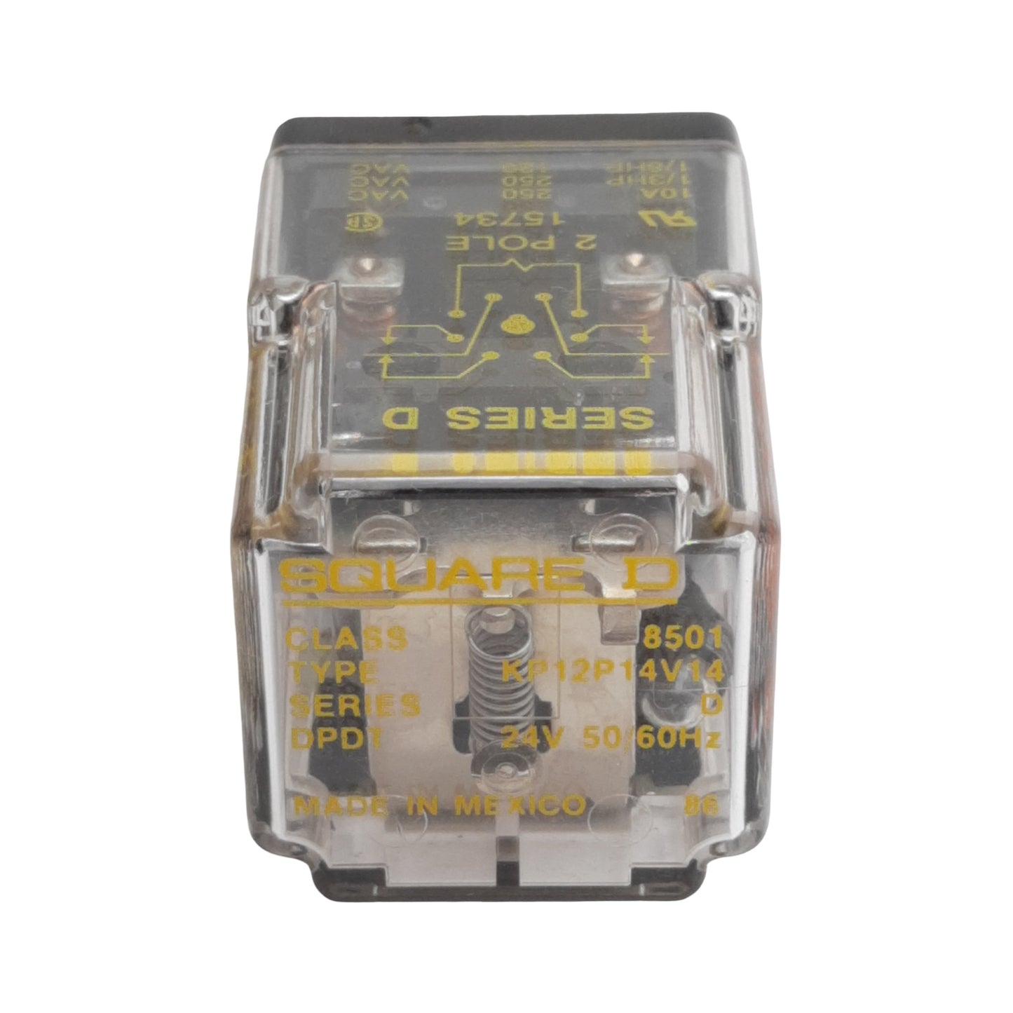 Used Square-D 8501 KP12P14V14 Ice Cube Relay, DPDT, 10A 250VAC, 24VDC Coil