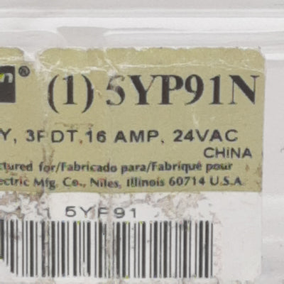 New Dayton 5YP91N Ice Cube Relay, 3PDT, 16A 120/277VAC 28VDC, 24VAC Coil, 11-Pin