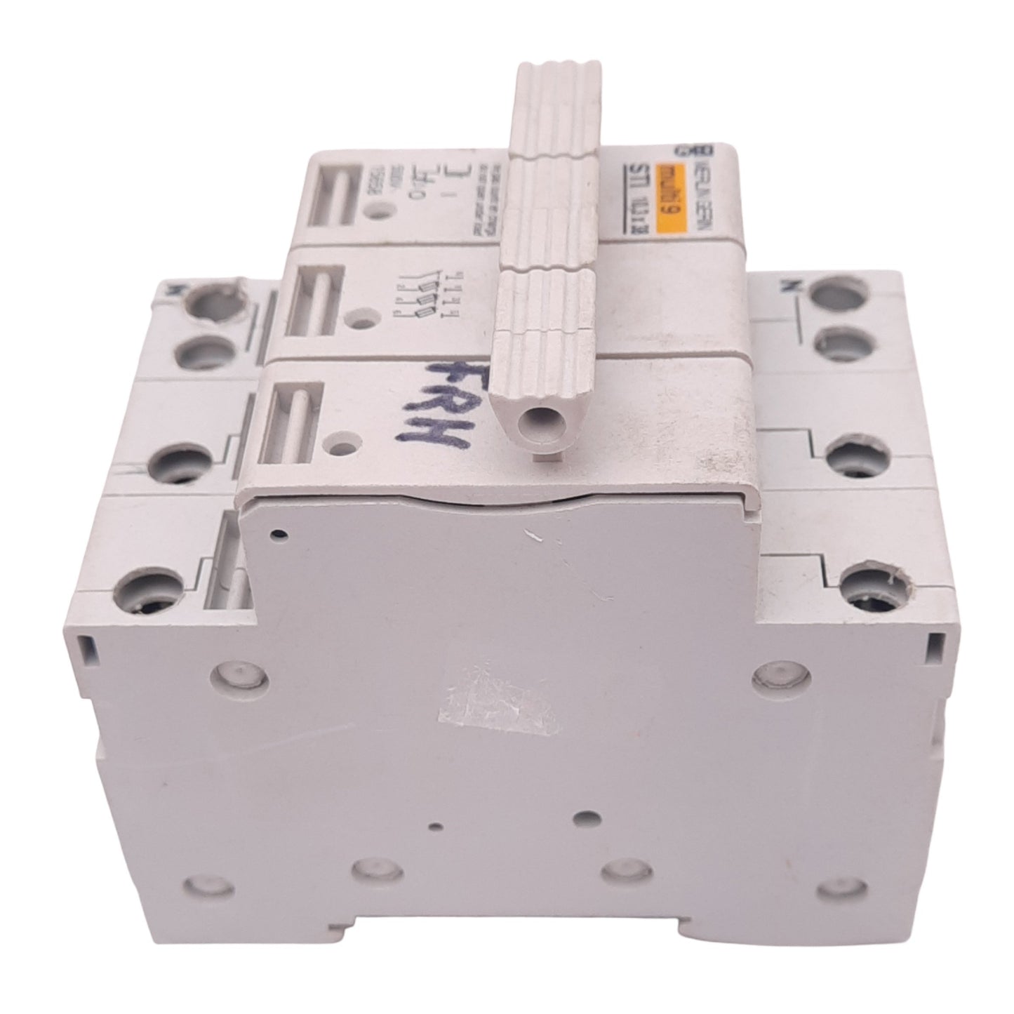 Used Merlin Gerin 15658 STI 10.3x38 Fuse Holder, 3-Pole, 500VAC Max, DIN Rail