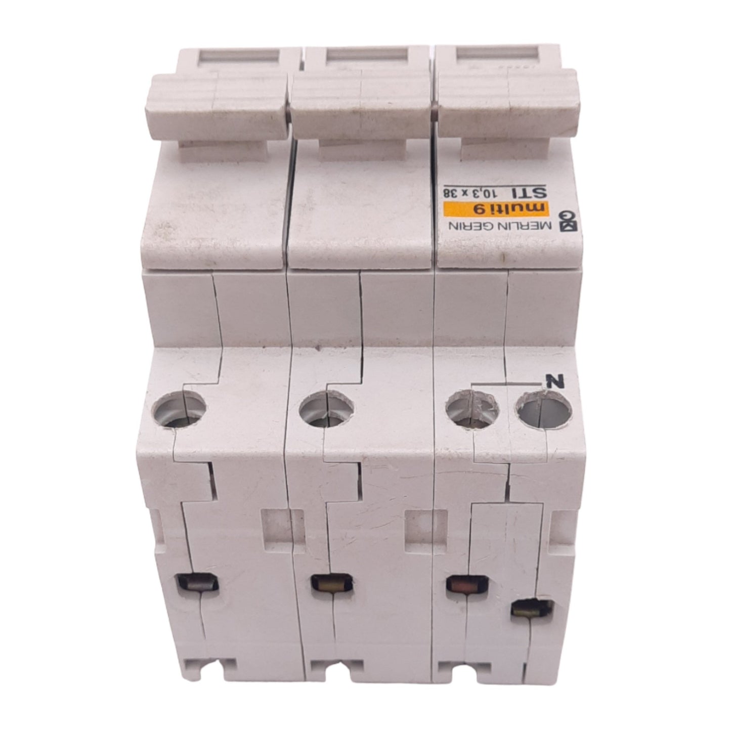 Used Merlin Gerin 15658 STI 10.3x38 Fuse Holder, 3-Pole, 500VAC Max, DIN Rail