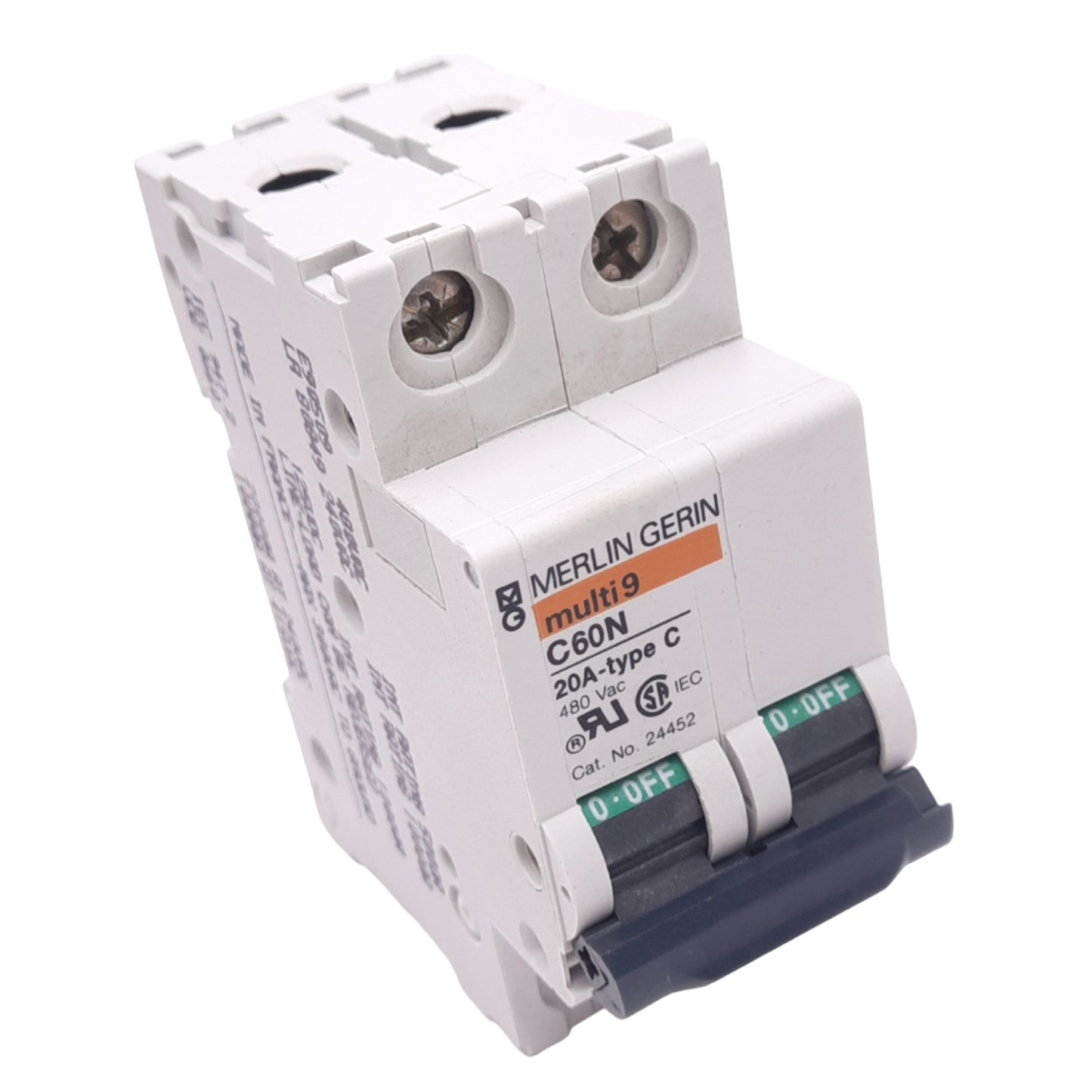 New Merlin Gerin 24452 C60N-2P-20A-C Circuit Breaker, 2-Pole, 20A, 480VAC, DIN Rail