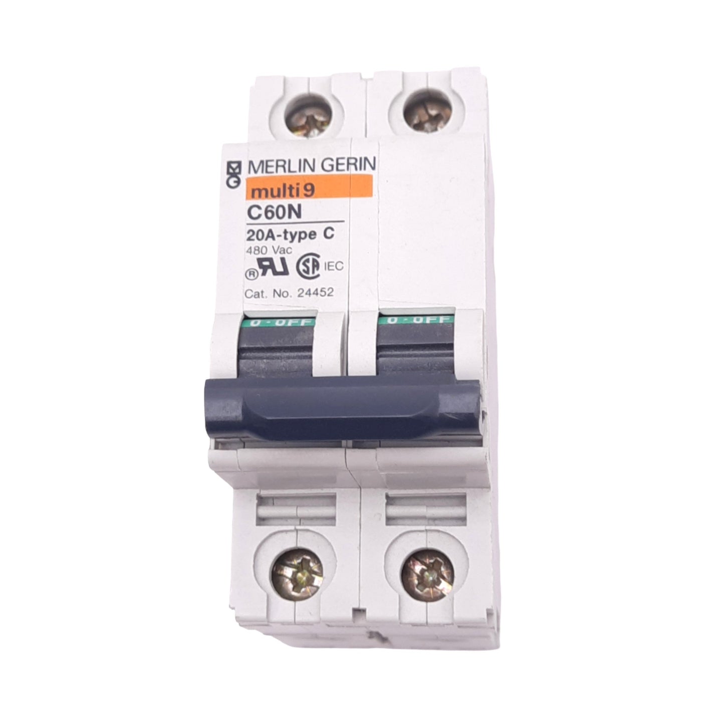 New Merlin Gerin 24452 C60N-2P-20A-C Circuit Breaker, 2-Pole, 20A, 480VAC, DIN Rail