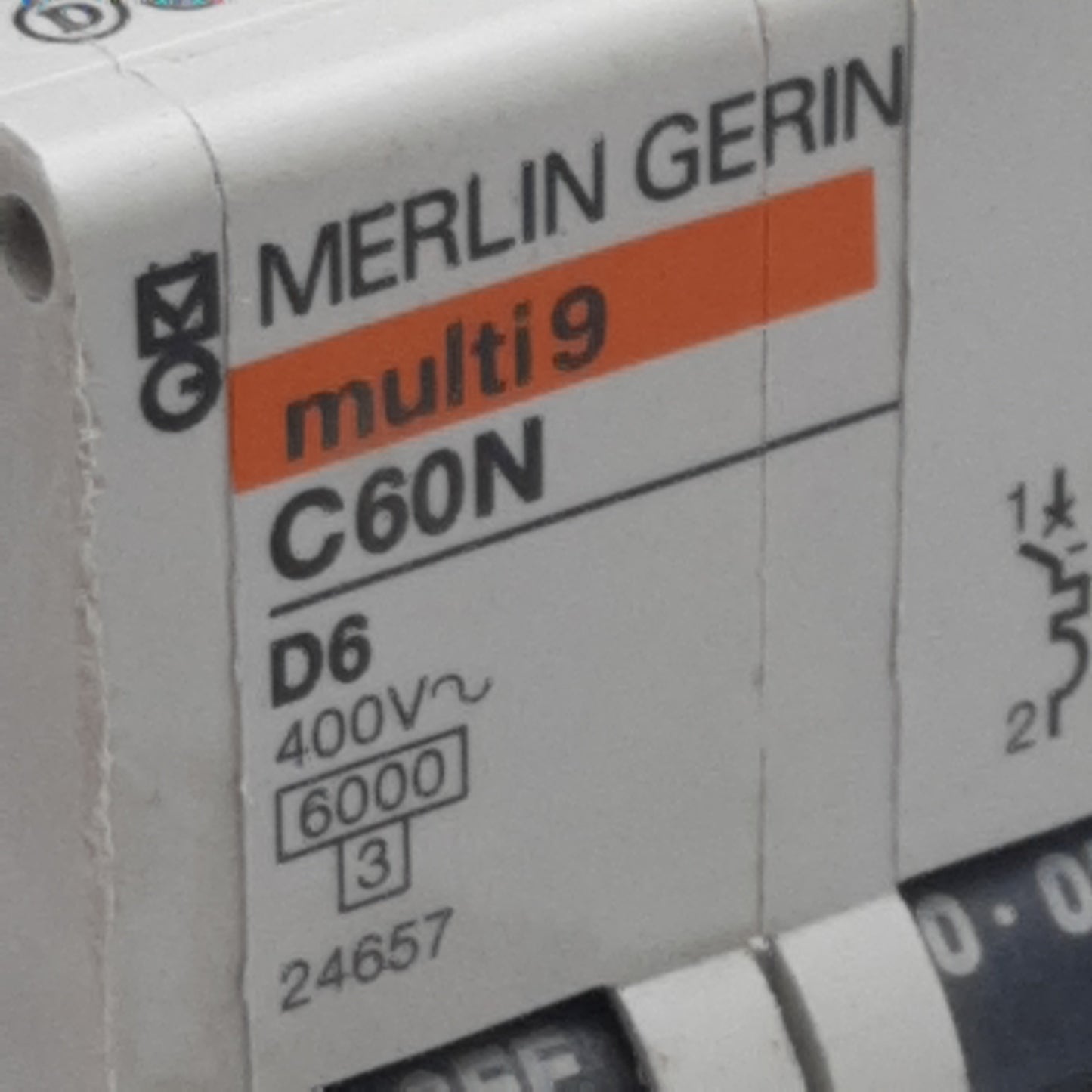 Used Merlin Gerin 24657 C60N Circuit Breaker, 2-Pole, 6A 400VAC, D-Curve, DIN Rail